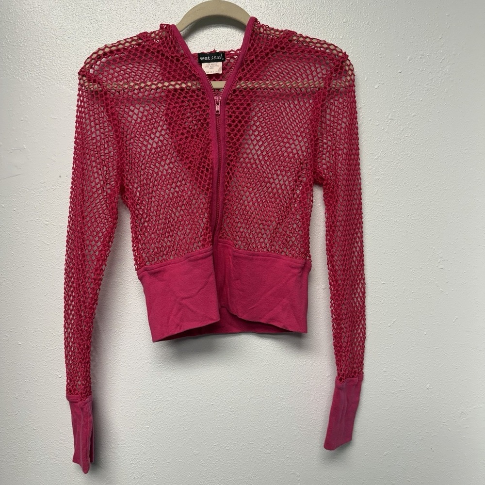Wet Seal Vintage Y2K Mesh Boho indie Sleaze Festival Rave Fishnet Large Hoodie